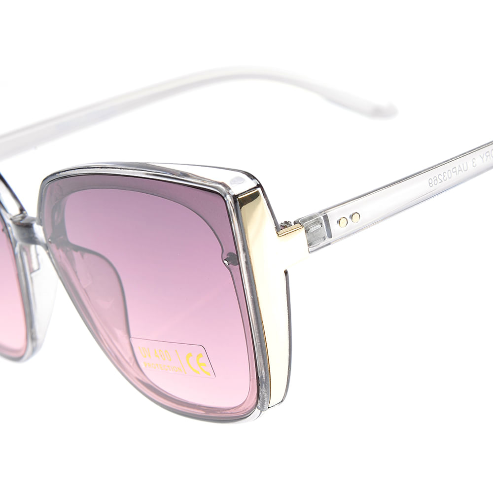 Ochelari de soare patrati cu rame transparente si lentile roz gradient - 2 | YEO