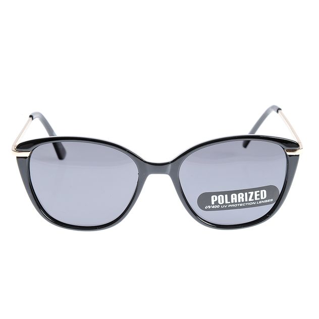 Ochelari de soare cat-eye negri cu lentile polarizate si detalii aurii