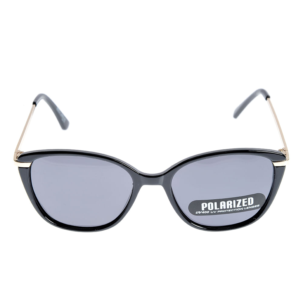 Ochelari de soare cat-eye negri cu lentile polarizate si detalii aurii - 3 | YEO