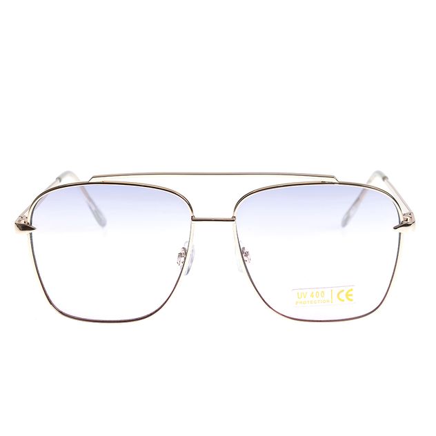 Ochelari de soare aviator cu rame metalice aurii si lentile albastre
