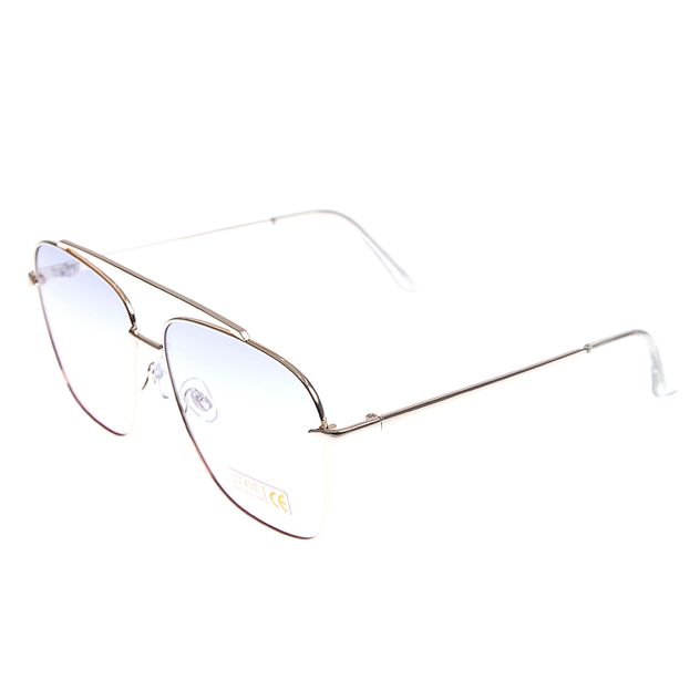 Ochelari de soare aviator cu rame metalice aurii si lentile albastre