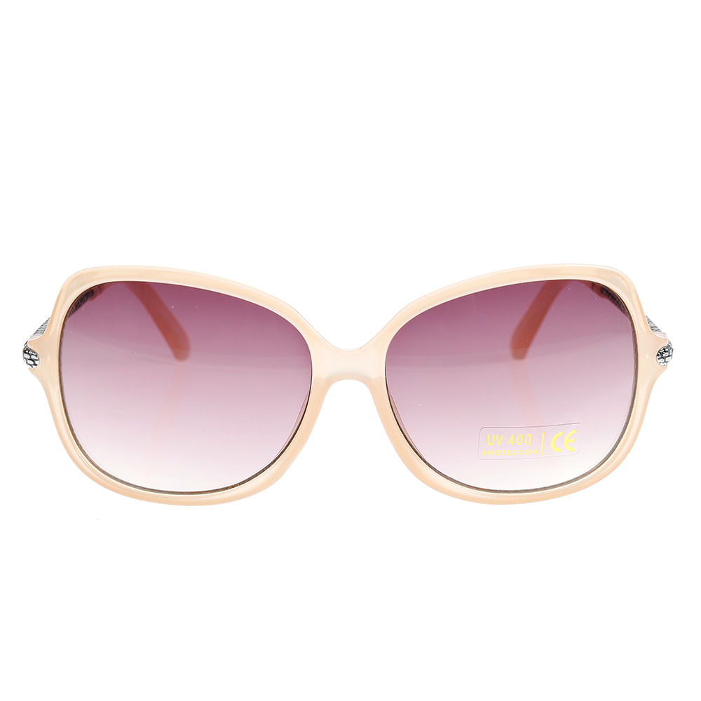 Ochelari de soare oversized cu rame crem si lentile mov degrade