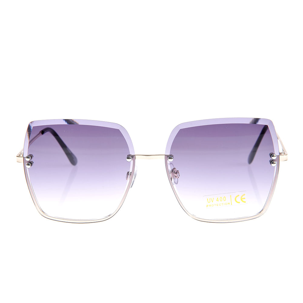 Ochelari de soare oversized cu lentile mov degrade si rame aurii subtile