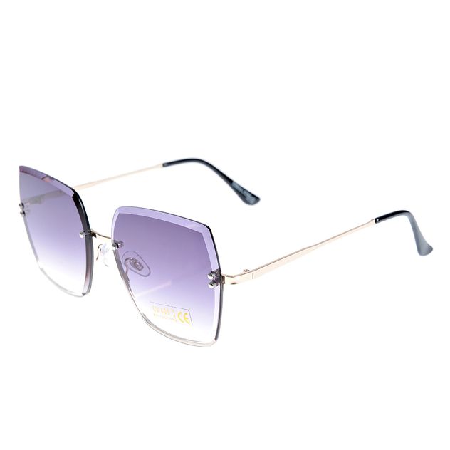 Ochelari de soare oversized cu lentile mov degrade si rame aurii subtile