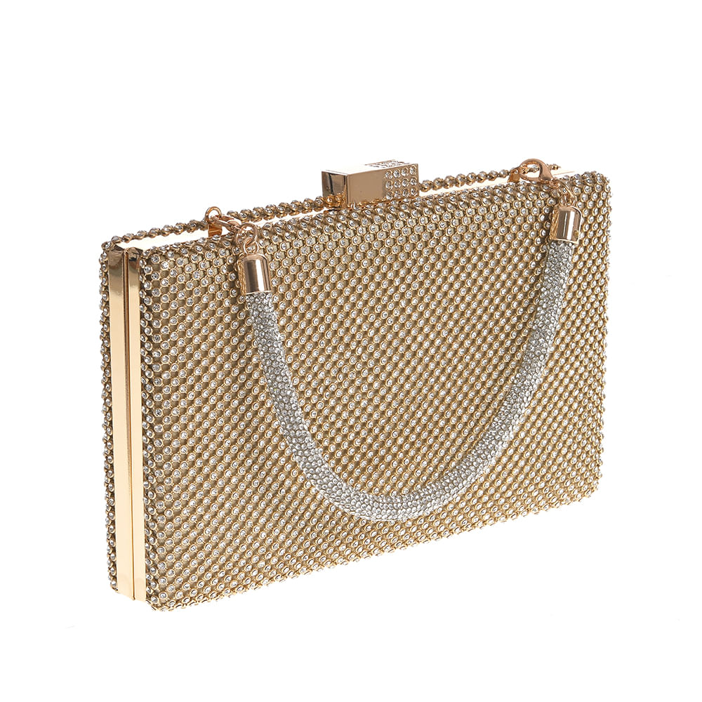 Geanta plic aurie cu pietre acrilice - 1 | YEO