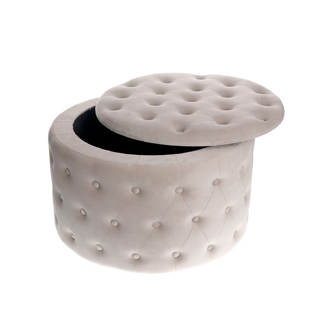 Taburet rotund bej din catifea cu spatiu de depozitare 68 cm