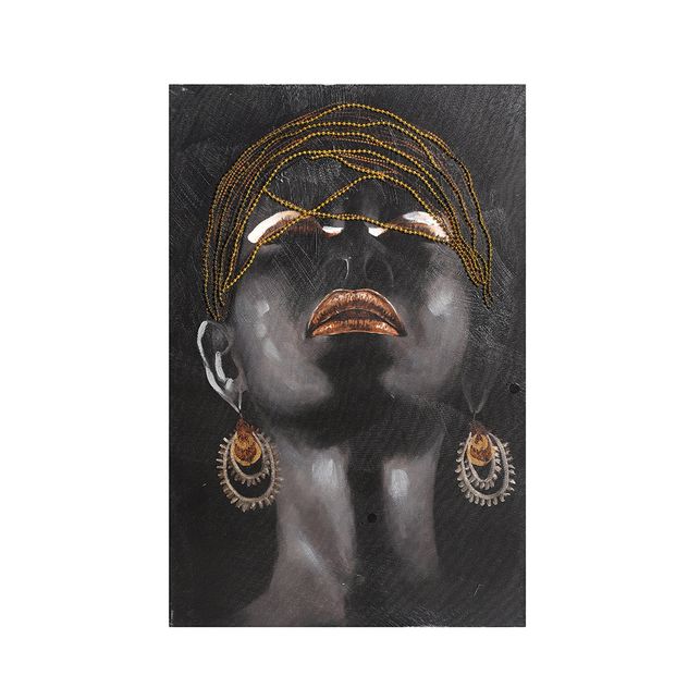 Tablou femeie africana cu accente aurii in relief 40 x 60 cm