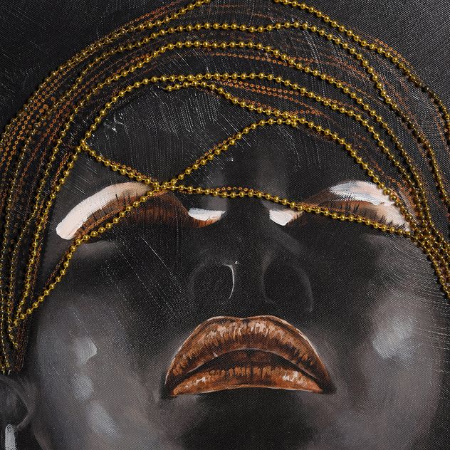Tablou femeie africana cu accente aurii in relief 40 x 60 cm