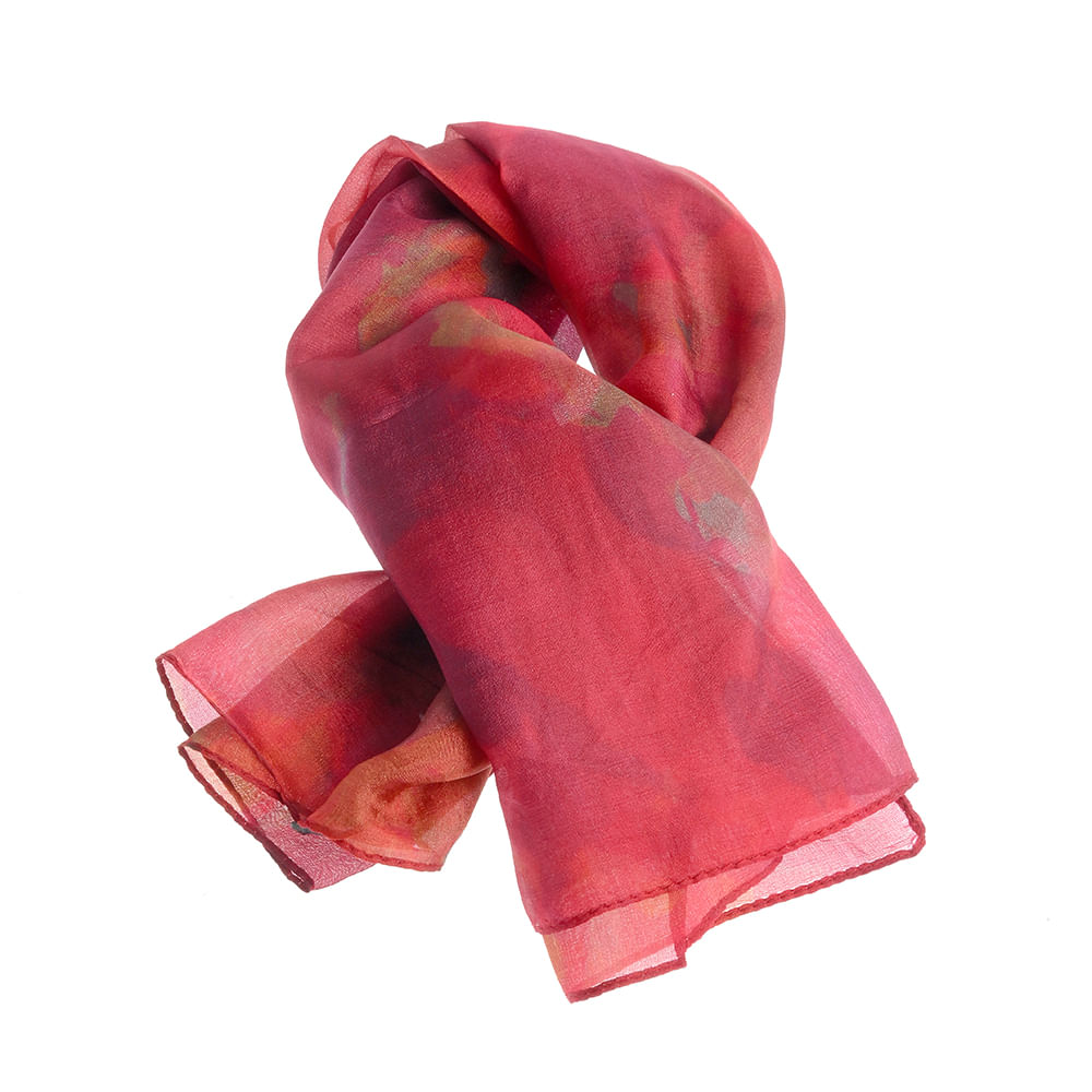 Esarfa matase rosie cu imprimeu floral 50 x 50 cm - 1 | YEO