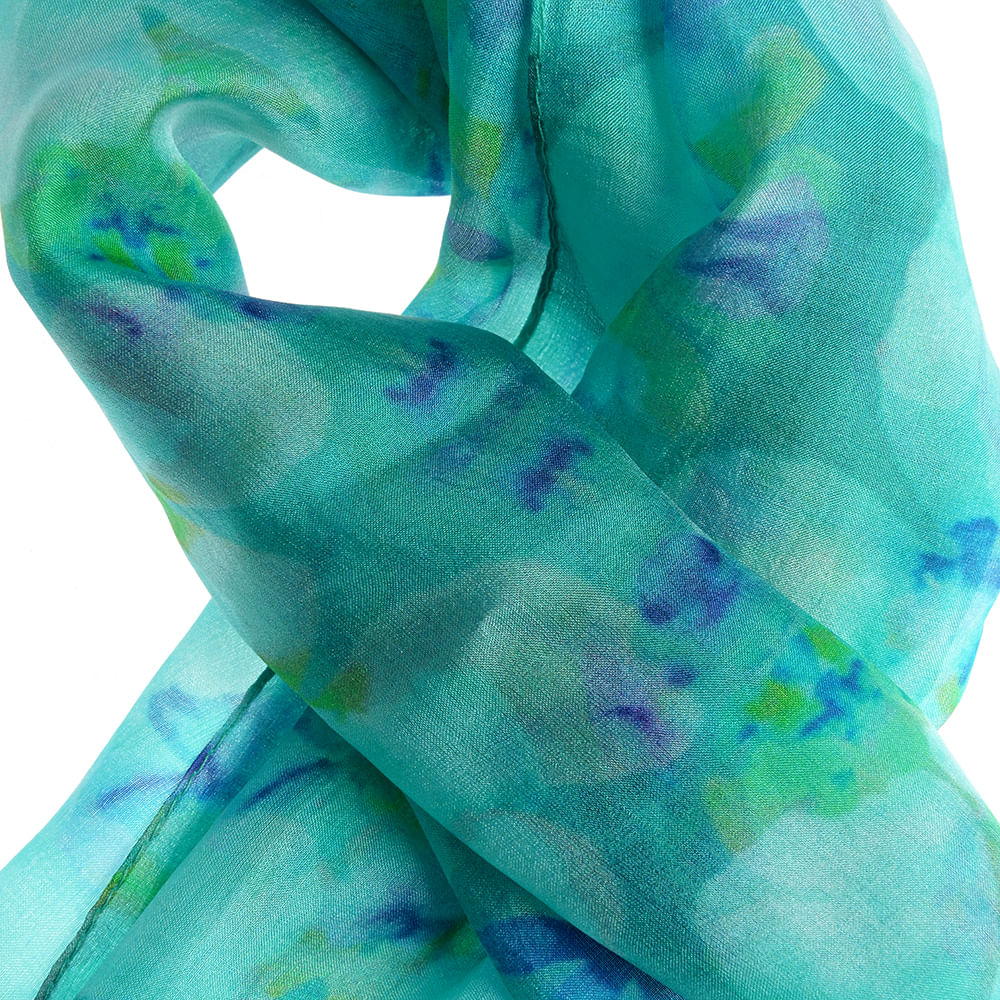 Esarfa turcoaz cu imprimeu floral in nuante albastrui 50 x 50 cm - 1 | YEO