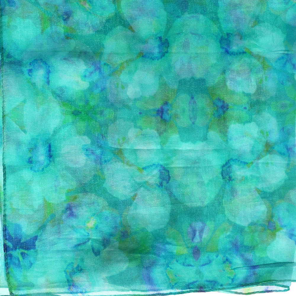 Esarfa turcoaz cu imprimeu floral in nuante albastrui 50 x 50 cm - 2 | YEO