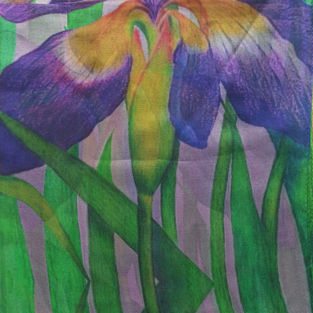 Esarfa matase cu imprimeu floral in nuante de verde si mov 100 x 100 cm - 3 | YEO