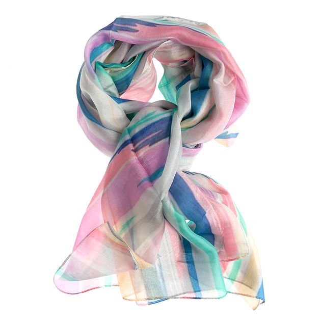 Esarfa eleganta din matase cu imprimeu artistic multicolor