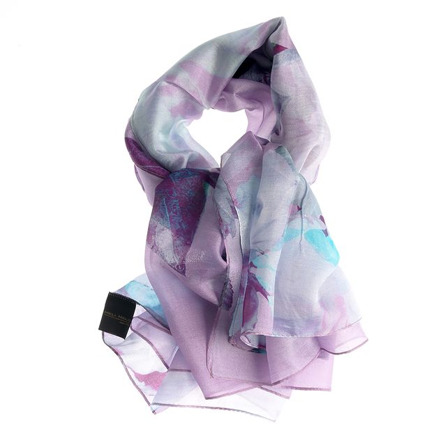 Esarfa din matase mov cu imprimeu floral abstract