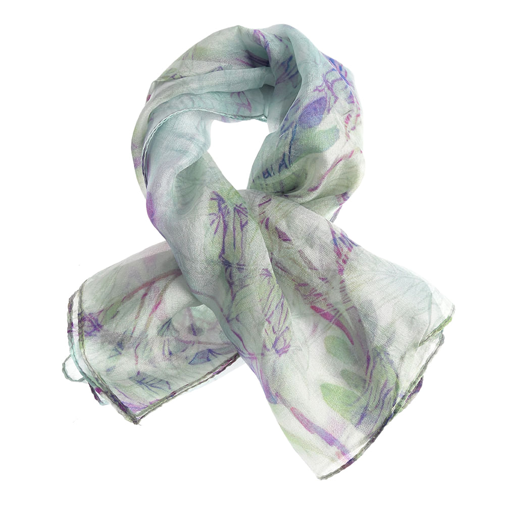 Esarfa matase verde pal cu imprimeu fluturi 50 x 50 cm