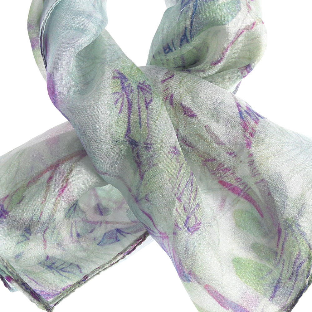 Esarfa matase verde pal cu imprimeu fluturi 50 x 50 cm - 1 | YEO