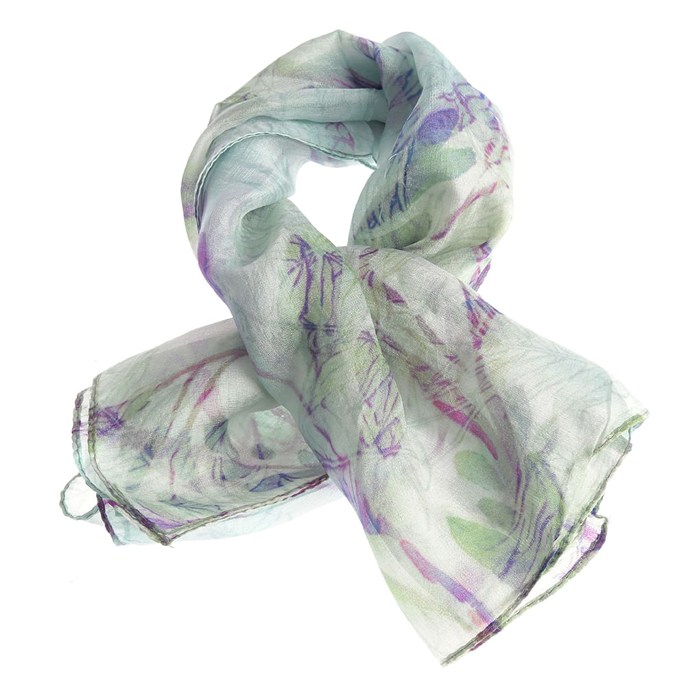 Esarfa matase verde pal cu imprimeu fluturi 50 x 50 cm - 3 | YEO