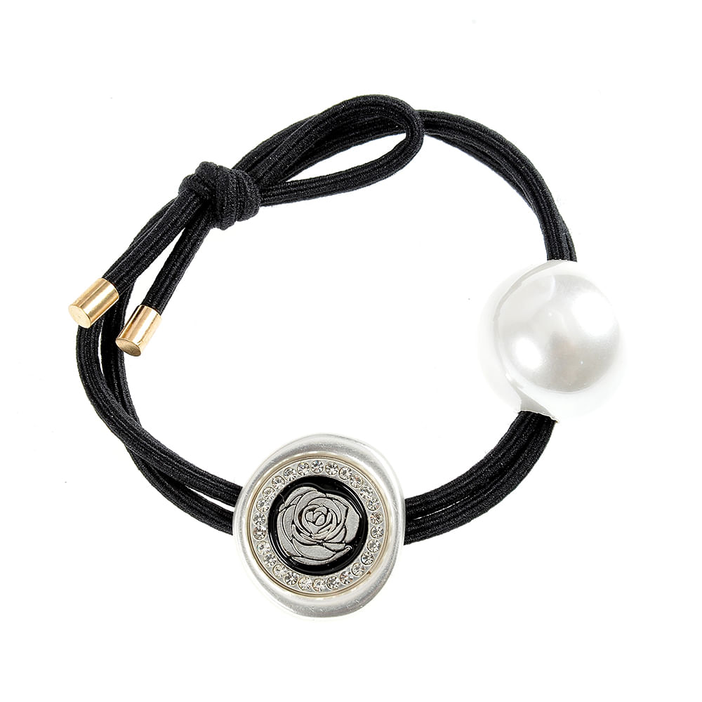 Elastic de par negru cu perla si accesoriu metalic - 1 | YEO