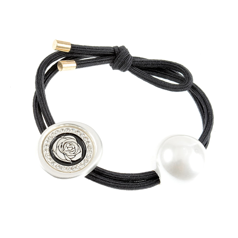 Elastic de par negru cu perla si accesoriu metalic - 2 | YEO