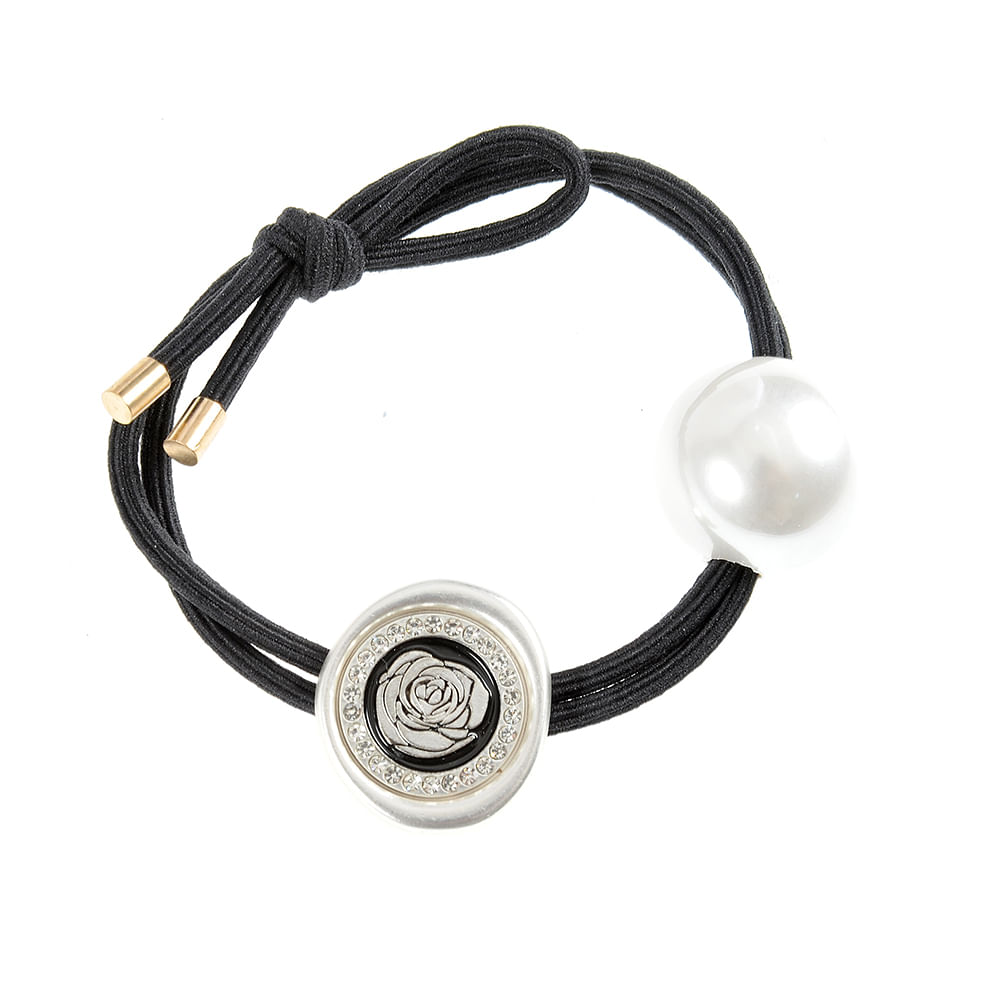 Elastic de par negru cu perla si accesoriu metalic - 3 | YEO