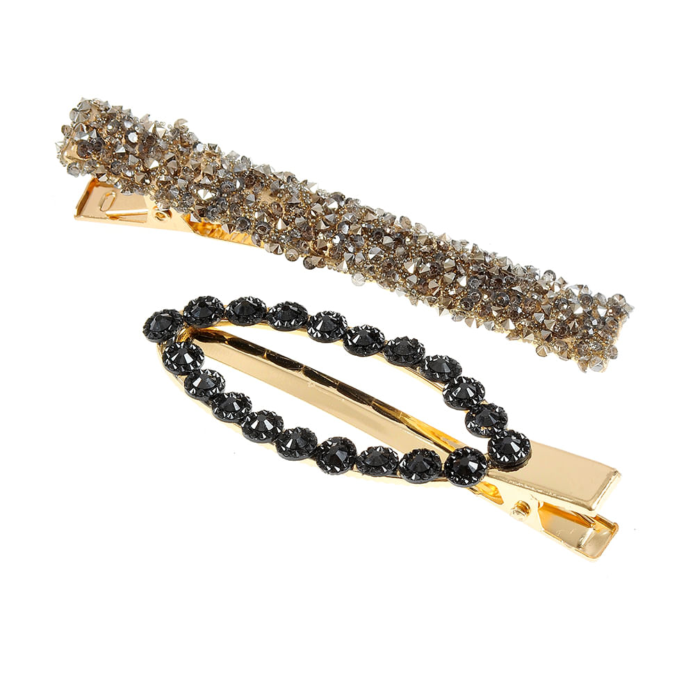 Set 2 agrafe cu pietre negre acrilice