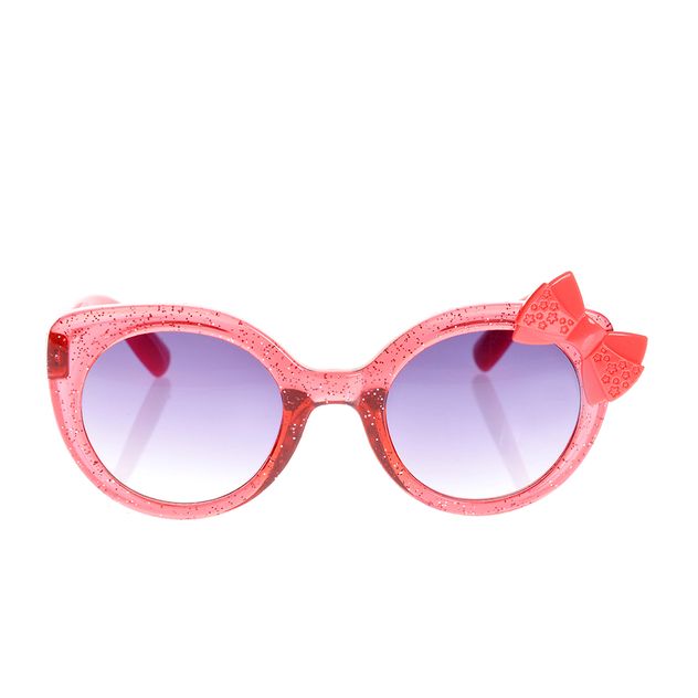 Ochelari de soare roz cu glitter si fundita decorativa