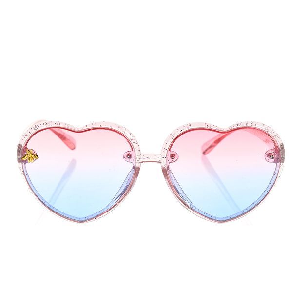 Ochelari in forma de inima cu lentile roz-albastre si glitter