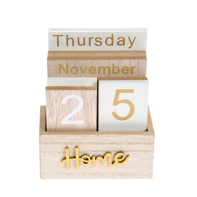 Calendar decorativ din lemn cu cuburi interschimbabile si mesaj "Home"