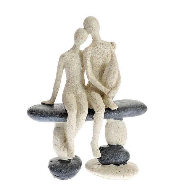 Statueta decorativa Cuplu pe banca,  stil minimalist, 20 cm