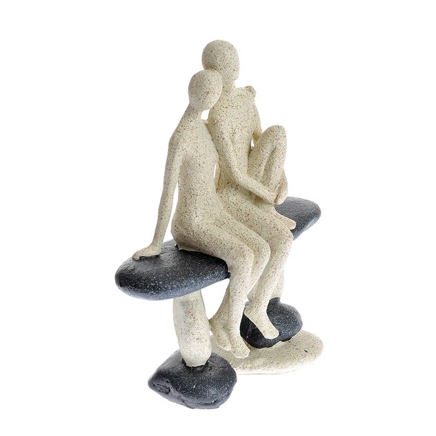 Statueta decorativa Cuplu pe banca,  stil minimalist, 20 cm