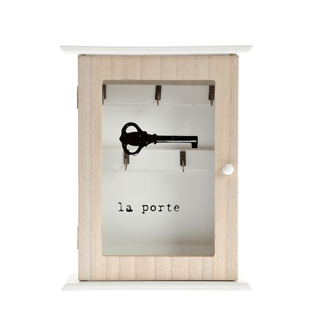 Cutie decorativa din lemn pentru chei cu usa din sticla 26 cm