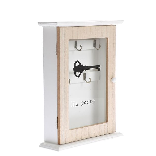 Cutie decorativa din lemn pentru chei cu usa din sticla 26 cm