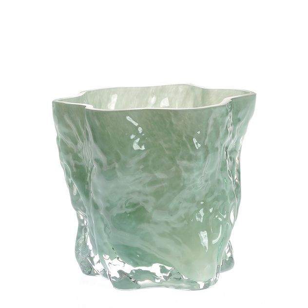 Vaza decorativa din sticla verde, design organic cu aspect fluid 16 cm
