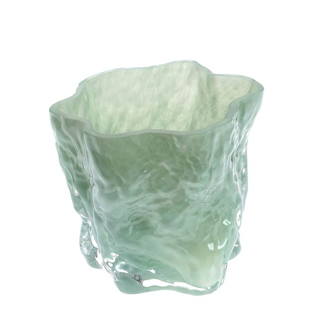 Vaza decorativa din sticla verde, design organic cu aspect fluid 16 cm