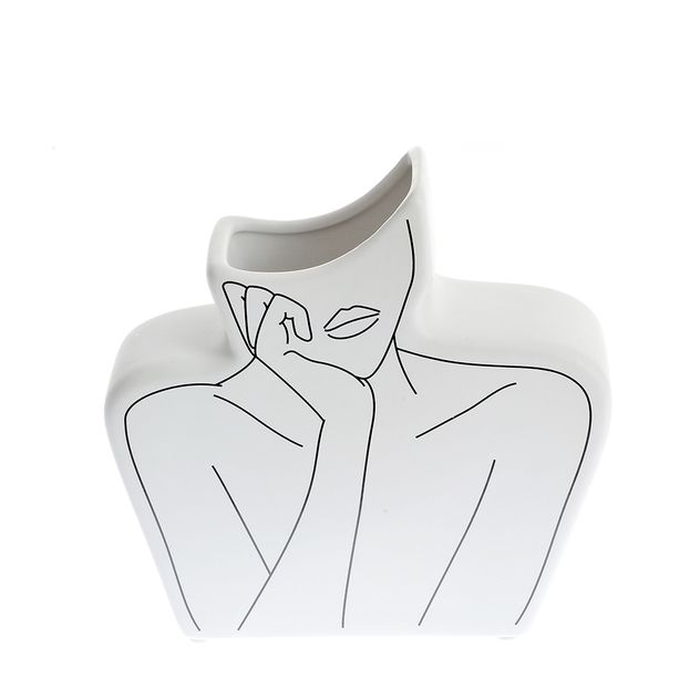 Vaza alba abstracta din ceramica, model silueta feminina 19 cm