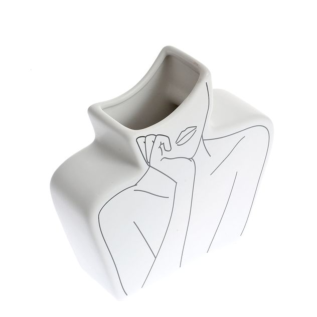 Vaza alba abstracta din ceramica, model silueta feminina 19 cm