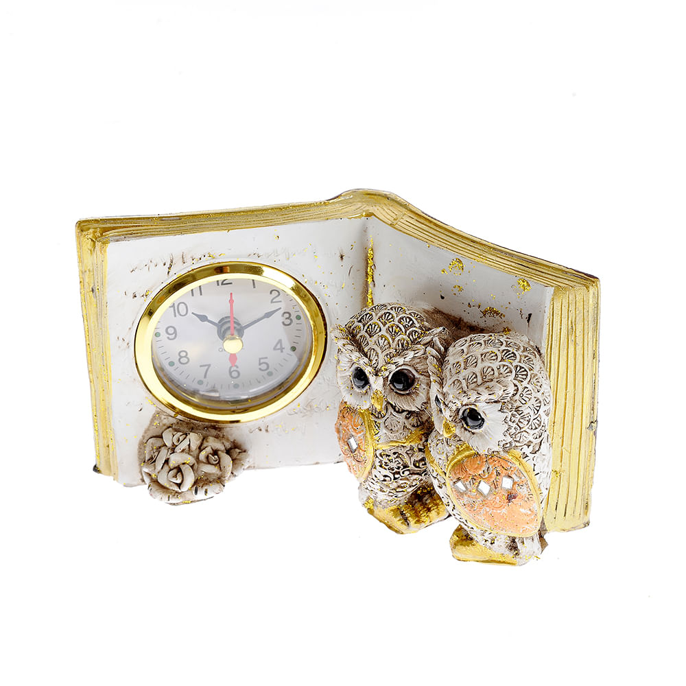 Statueta multicolora decorativa cu ceas si bufnite 16 cm - 2 | YEO