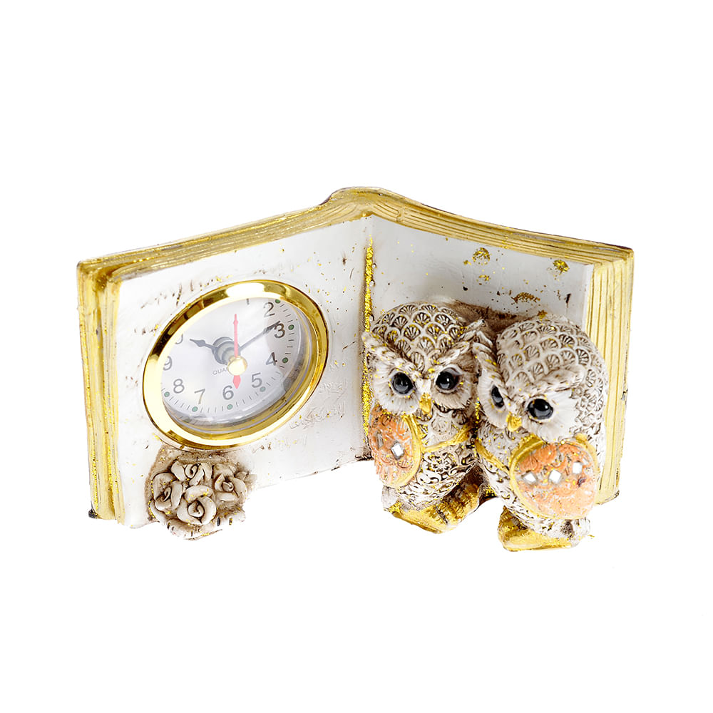 Statueta multicolora decorativa cu ceas si bufnite 16 cm - 3 | YEO
