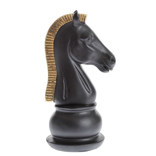Statueta decorativa cal negru cu creasta aurie 19 cm