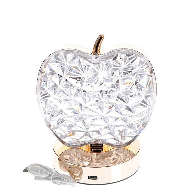 Veioza decorativa LED in forma de mar cristal cu baza aurie 16 cm