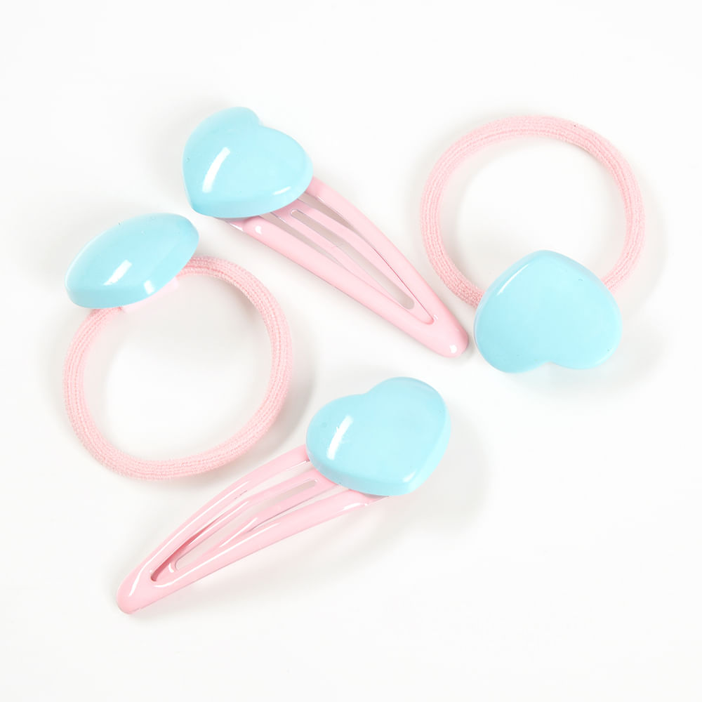 Set 4 accesorii de par cu inimi bleu - 1 | YEO