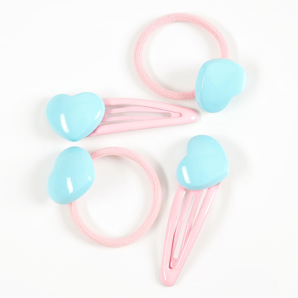 Set 4 accesorii de par cu inimi bleu - 2 | YEO