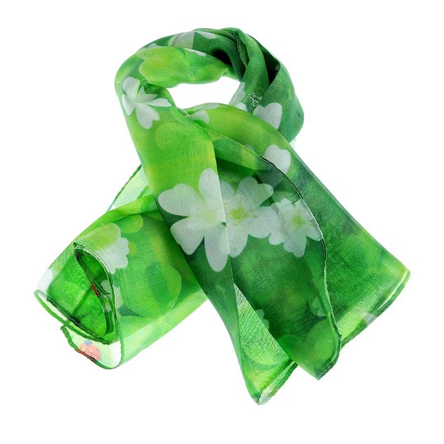 Esarfa verde din matase cu flori albe