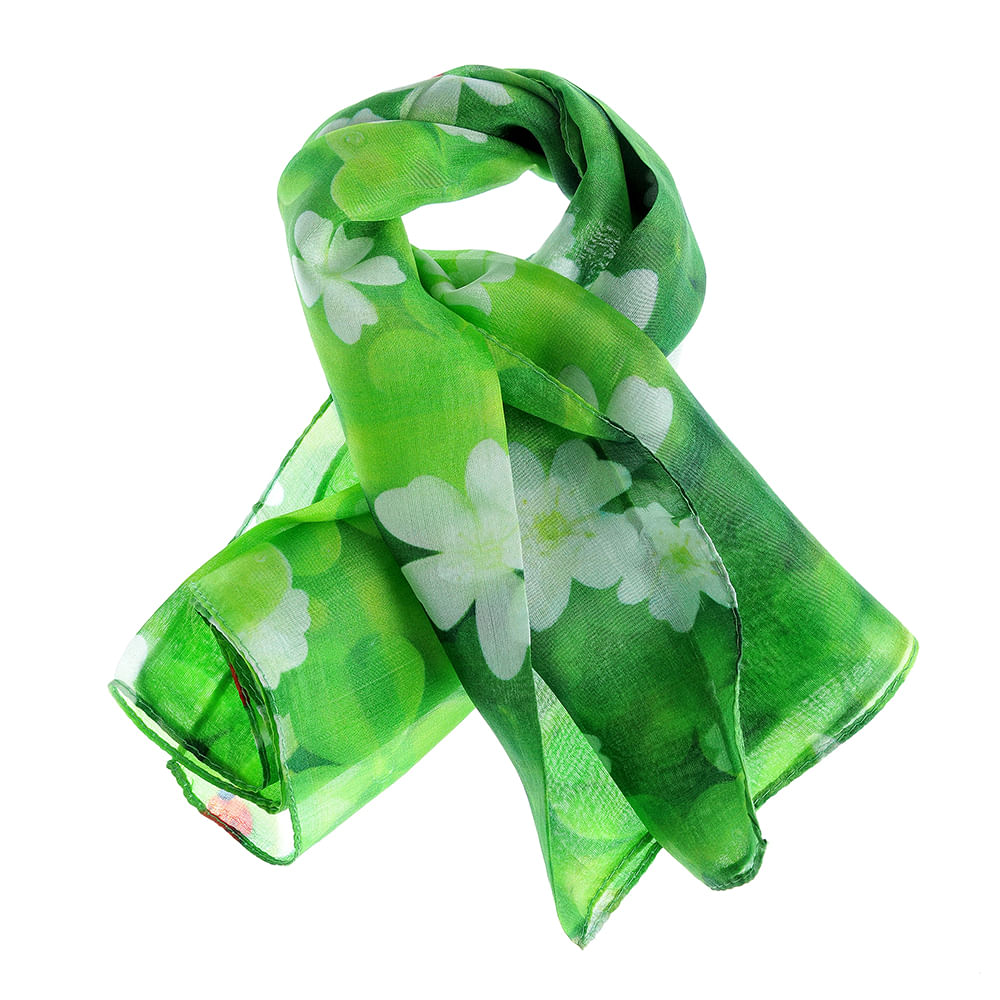 Esarfa verde din matase cu flori albe - 3 | YEO