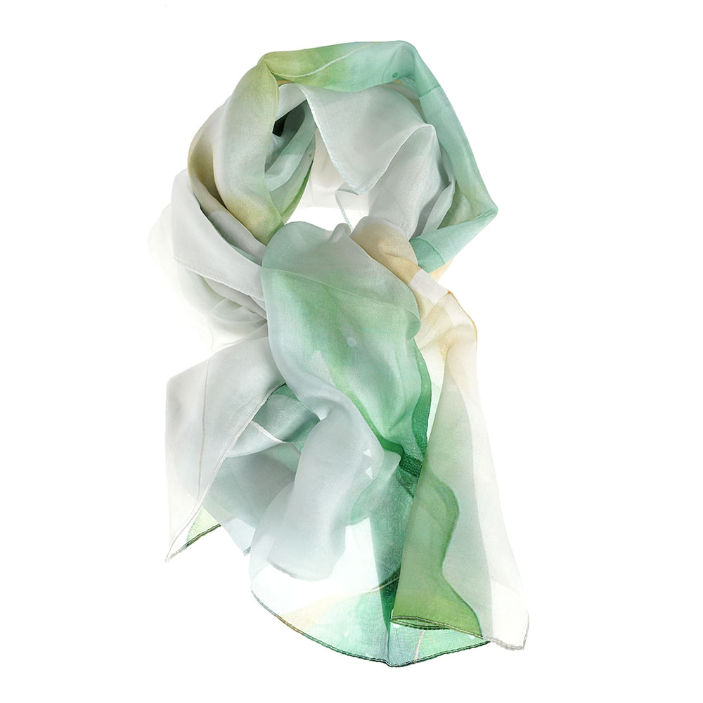 Esarfa din matase in nuante de verde si alb 50x180 cm