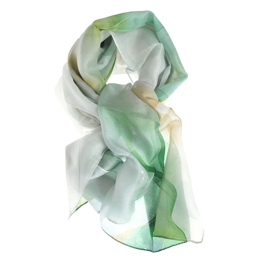 Esarfa din matase in nuante de verde si alb 50x180 cm - 3 | YEO