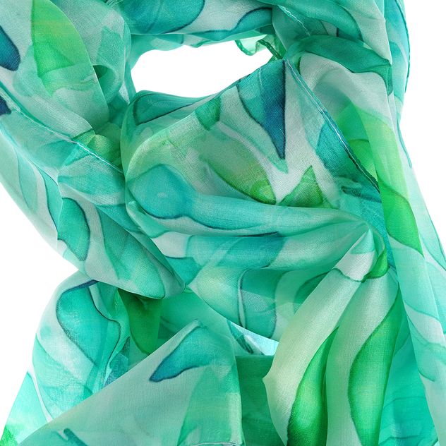 Esarfa matase verde imprimeu frunze 50x180 cm