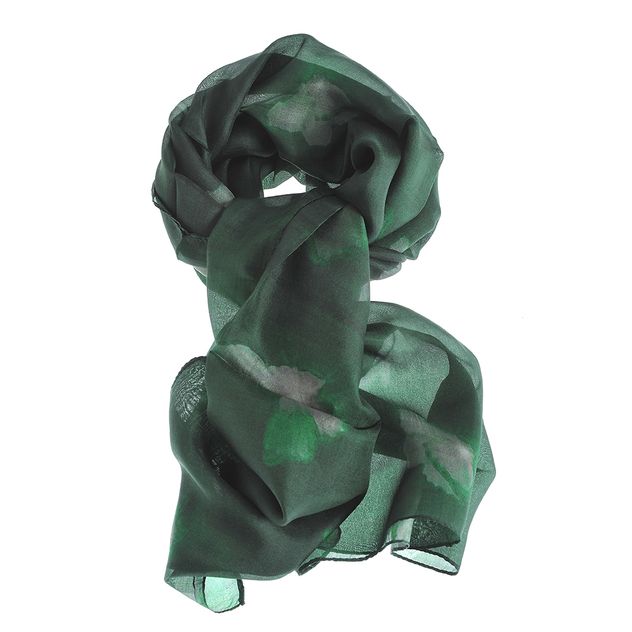 Esarfa din matase verde cu imprimeu floral 50x180 cm