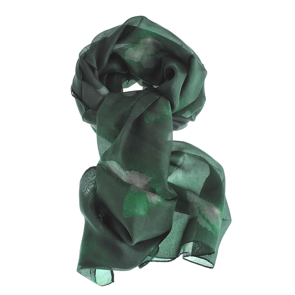 Esarfa din matase verde cu imprimeu floral 50x180 cm
