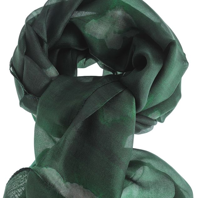 Esarfa din matase verde cu imprimeu floral 50x180 cm